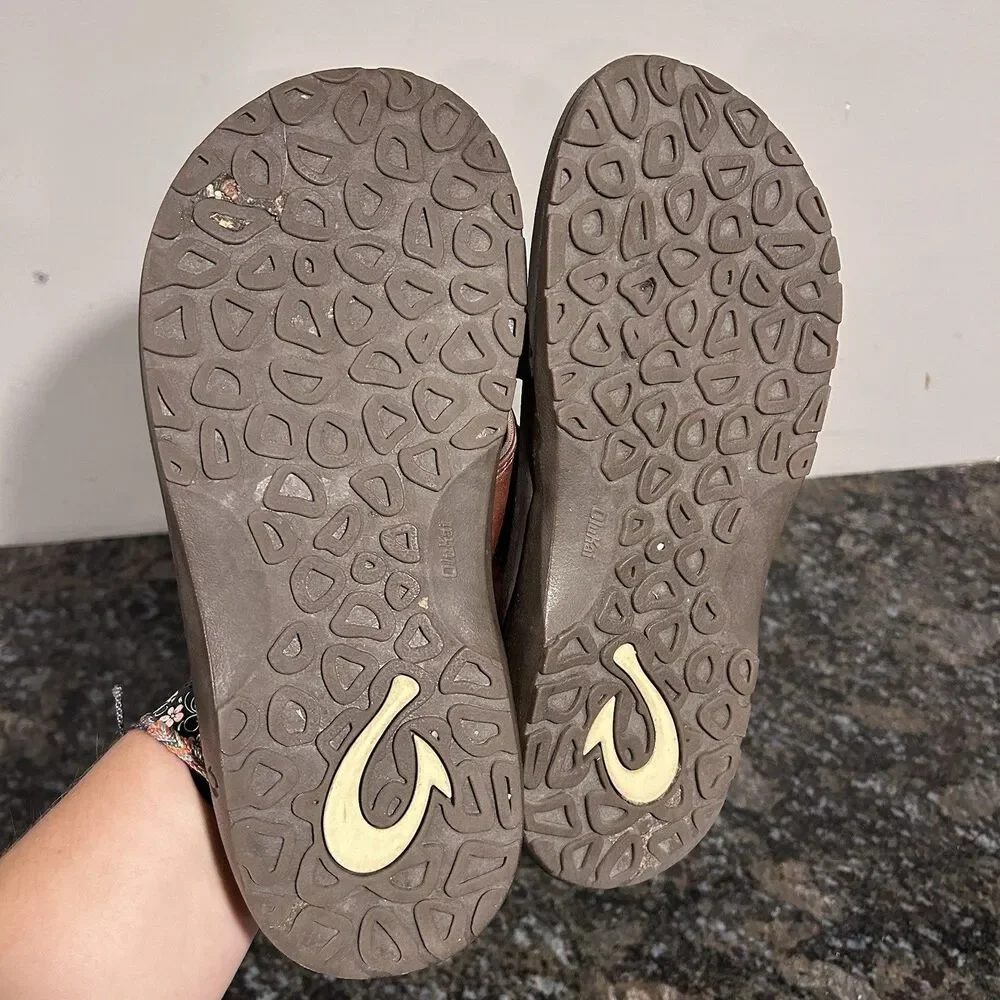 Men's Olukai Ohana Full-Grain Leather Flip-Flops Thong Sandals Size 8 EU 41
